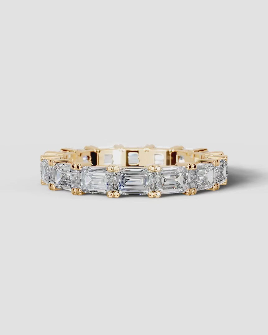 Lab Grown Diamond Emerald Cut East-West Shared Prong Eternity Wedding Band Ring