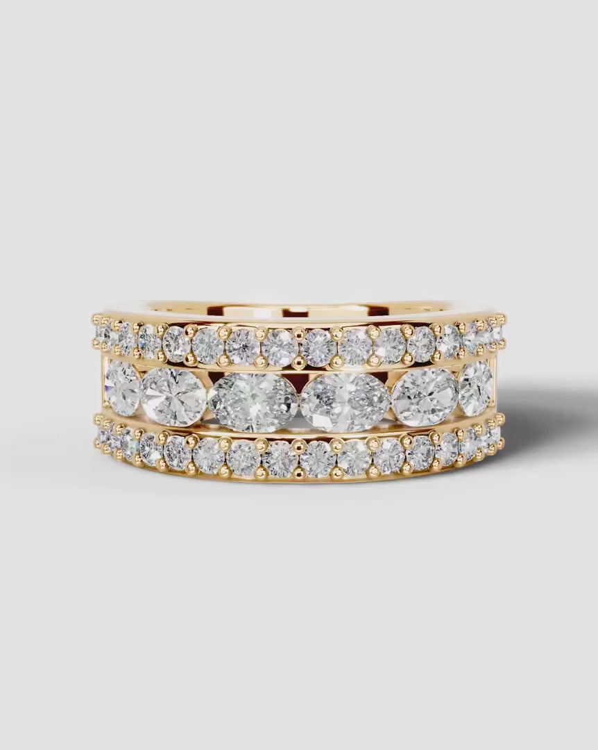 Lab Grown Diamond Oval Cut Triple Row Pavé Wedding Band Ring