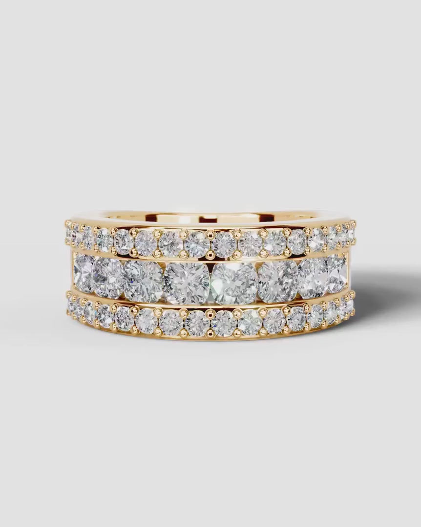 Lab Grown Diamond Cushion Cut Triple Row Pavé Wedding Band Ring