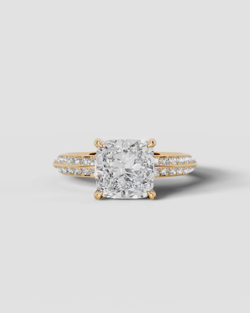 2 Carat Lab Grown Diamond Aurelia Cushion Pave Sidestone Engagement Ring