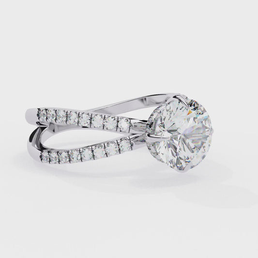 2.27 Carat Round Diamond Engagement Ring – Hidden Halo Criss Cross Band Lab Grown Diamond Ring - Lustraa’s Criss Cross Ring