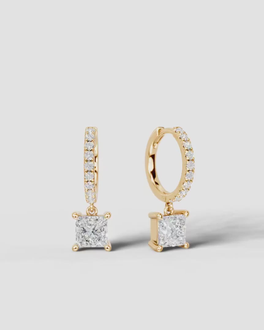 Lab Grown Diamond Princess Cut Pavé Dangle Huggie Hoop Earrings