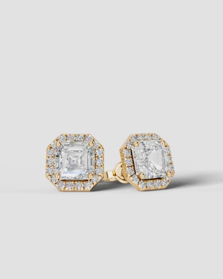 Lab Grown Diamond Asscher Cut Halo Stud Earrings