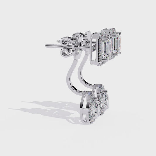 2.12 Carat Emerald & Pear Cut Lab Grown Diamond Drop Earrings | Halo Stud Earrings | Sustainable Luxury Jewelry –Lustraa’s Diamond Earrings
