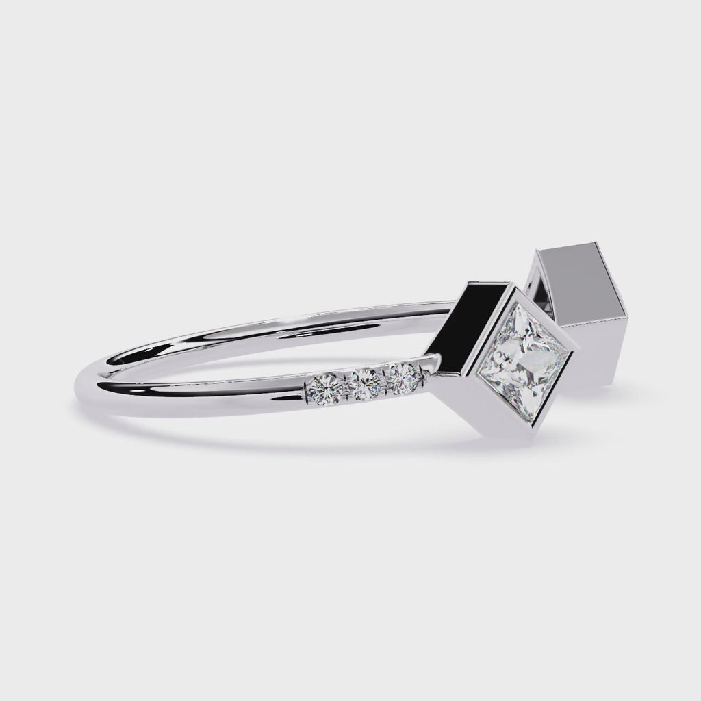 Princess Cut Diamond Ring – Lab Grown Open Adjustable Modern Minimalist Diamond Jewelry- Lustraa’s Open Band Ring