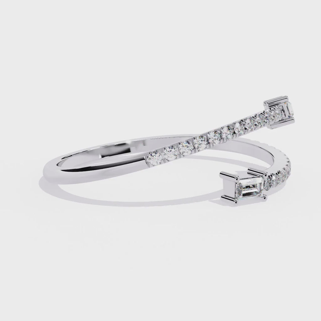 Baguette & Pavé Lab Grown Diamond Statement Ring - Minimalist Adjustable Ring - Lustraa’s Open Band Ring