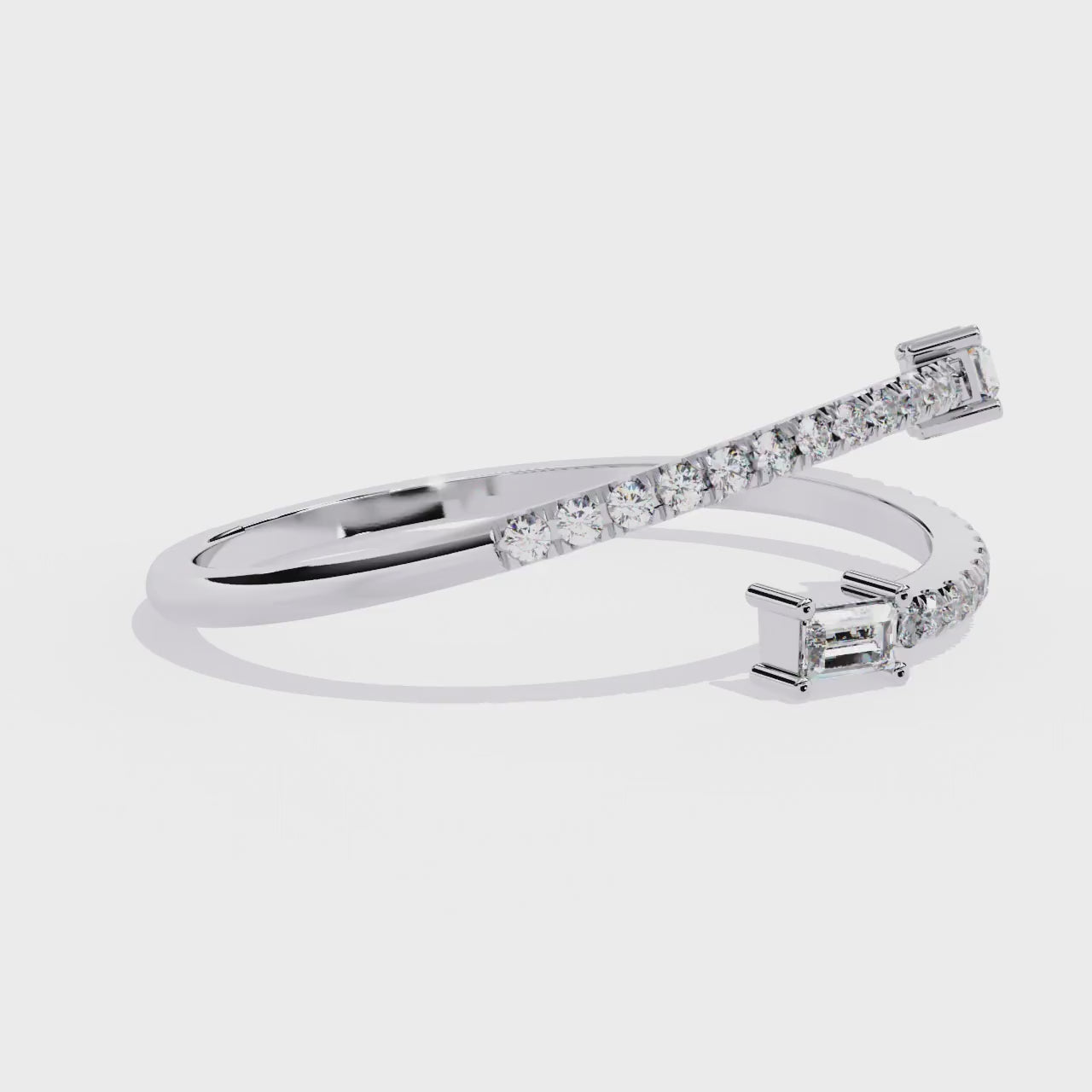 Baguette & Pavé Lab Grown Diamond Statement Ring - Minimalist Adjustable Ring - Lustraa’s Open Band Ring
