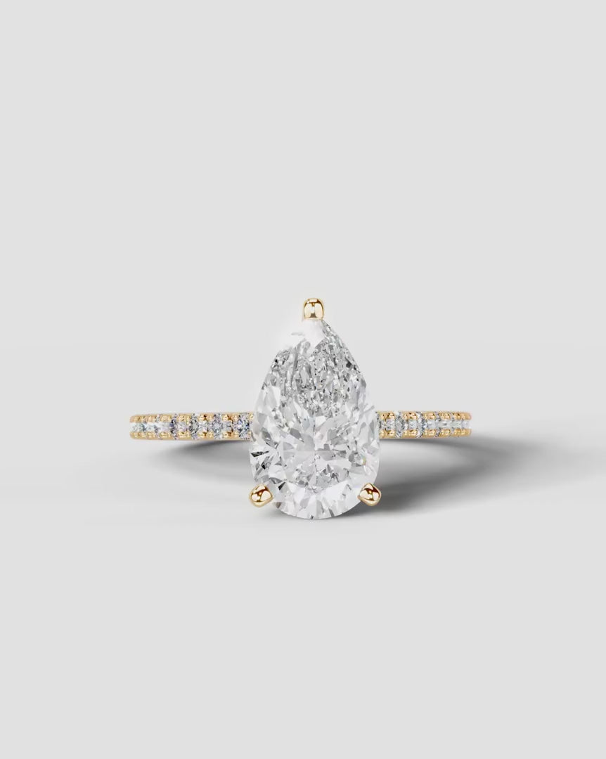 2 Carat Lab Grown Diamond Celestia Pear Cut Sidestone Engagement Ring