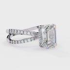 Emerald Cut Diamond Engagement Ring – 2.56 CT Lab Grown Hidden Halo Ring with Criss Cross Band - Lustraa’s Criss Cross Ring