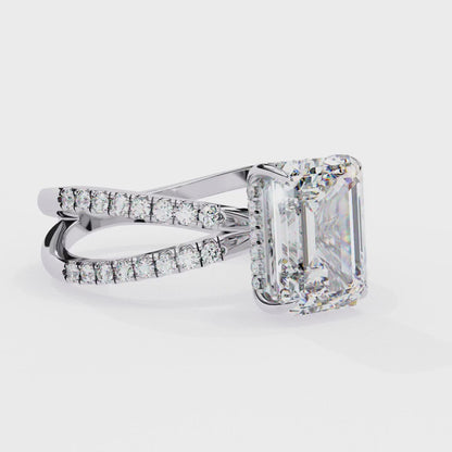 2.56 Carat Emerald Cut Diamond Engagement Ring – Hidden Halo Criss Cross Band Lab Grown Diamond Ring - Lustraa’s Criss Cross Ring