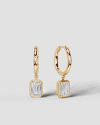 Lab Grown Diamond Emerald Cut Bezel Dangle Huggie Hoop Earrings