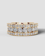 Lab Grown Diamond Round Brilliant Cut Triple Row Pavé Wedding Band Ring