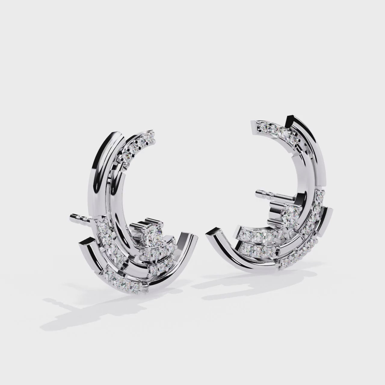 Modern Crescent Lab Grown Diamond Earrings – Morden Contemporary Studs – Sustainable & Ethical Fine Jewelry – Lustraa’s Diamond Earrings