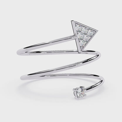Arrow Diamond Spiral Ring | Geometric Triangle Lab Grown Diamond Open Wrap Ring | Adjustable Minimalist Arrow Ring - Lustraa’s Open Band Ring