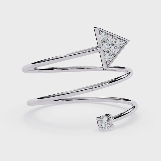 Arrow Diamond Spiral Ring | Geometric Triangle Lab Grown Diamond Open Wrap Ring | Adjustable Minimalist Arrow Ring - Lustraa’s Open Band Ring