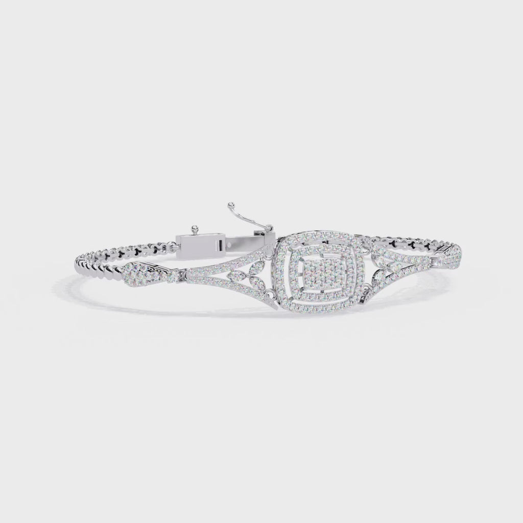 Round Lab Grown Diamond Cushion Cluster Bracelet – Pavé Diamond Bangle – Sustainable Fine Jewelry – Lustraa’s Minimalist Bracelet