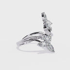 Lab Grown Diamond Floral Ring – Pear & Round Diamond Open Wrap Statement Ring – Unique Cocktail Ring – Lustraa’s Floral Ring