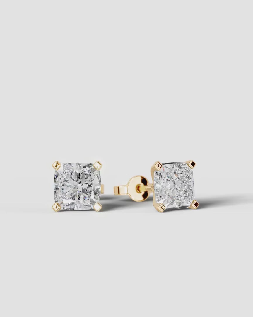 Lab Grown Diamond Pillow Precision Square Cushion Solitaire Stud Earrings
