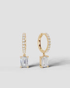 Lab Grown Diamond Emerald Cut Pavé Dangle Huggie Hoop Earrings