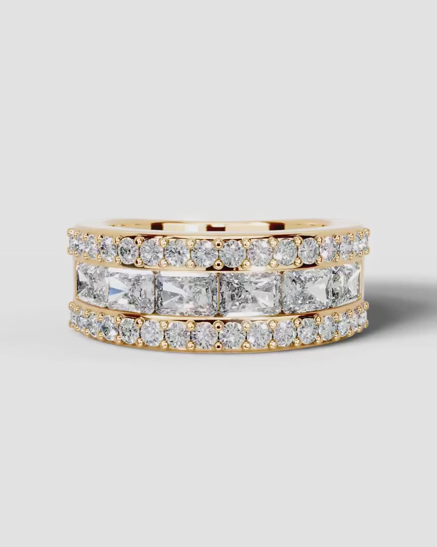 Lab Grown Diamond Elongated Radiant Cut Triple Row Pavé Wedding Band Ring