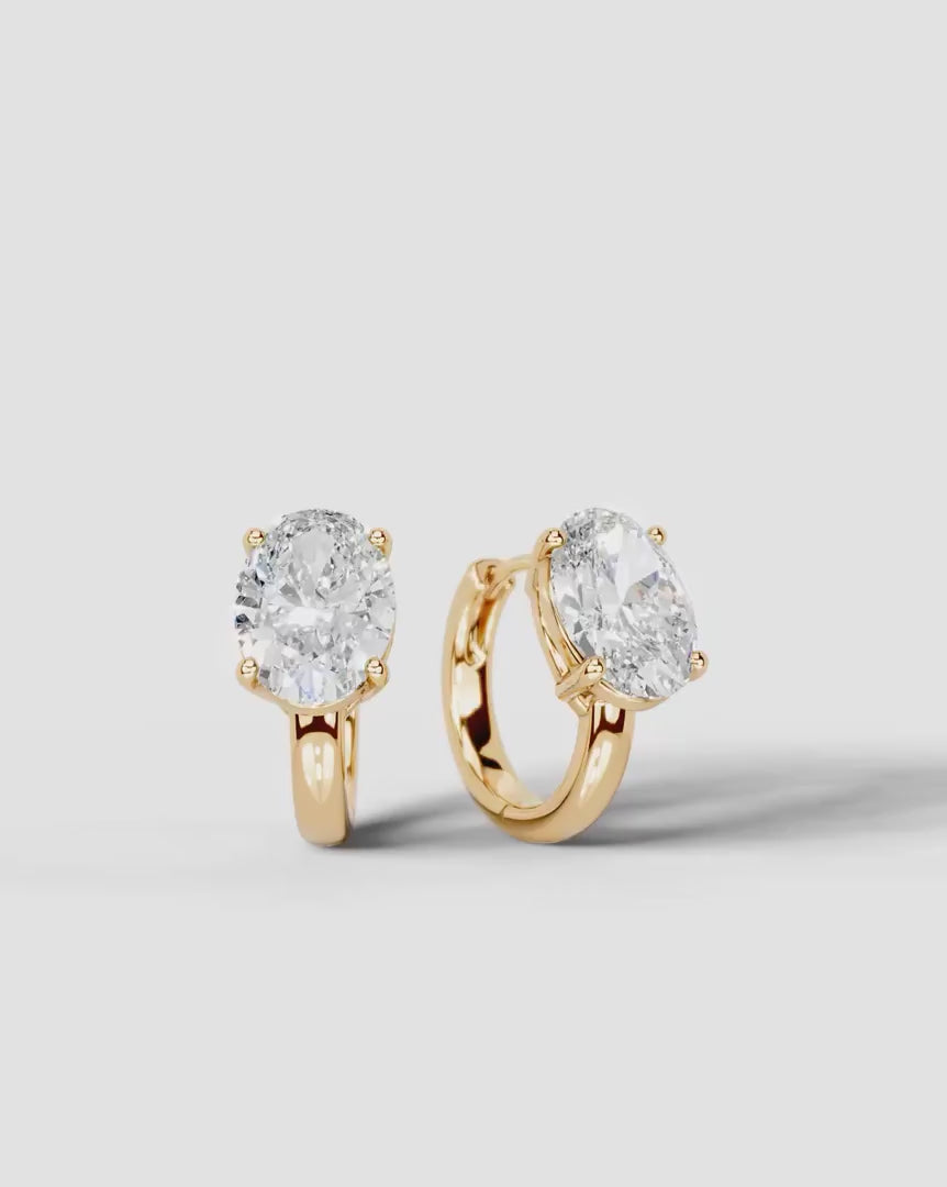 Lab Grown Diamond Oval Solitaire Huggie Hoop Earrings