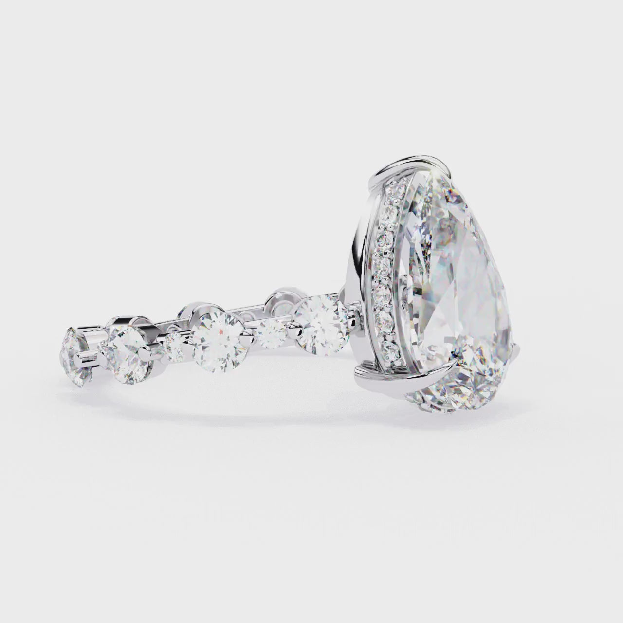 Pear Shaped Diamond Engagement Ring – 3.06 CT Lab Grown Hidden Halo Ring with Designer Band – Lustraa’s Fancy Solitaire Ring