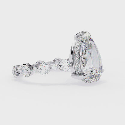 3.06 Carat Pear Shaped Diamond Ring with Hidden Halo – Designer Band Solitaire Engagement Ring – Lustraa’s Fancy Solitaire Ring