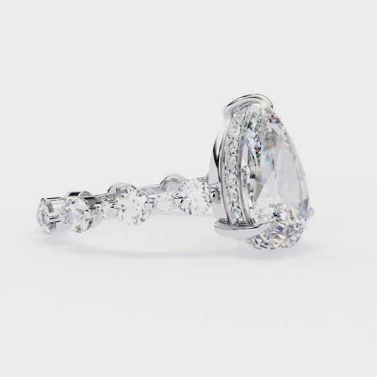 3.06 Carat Pear Shaped Diamond Ring with Hidden Halo – Designer Band Solitaire Engagement Ring – Lustraa’s Fancy Solitaire Ring