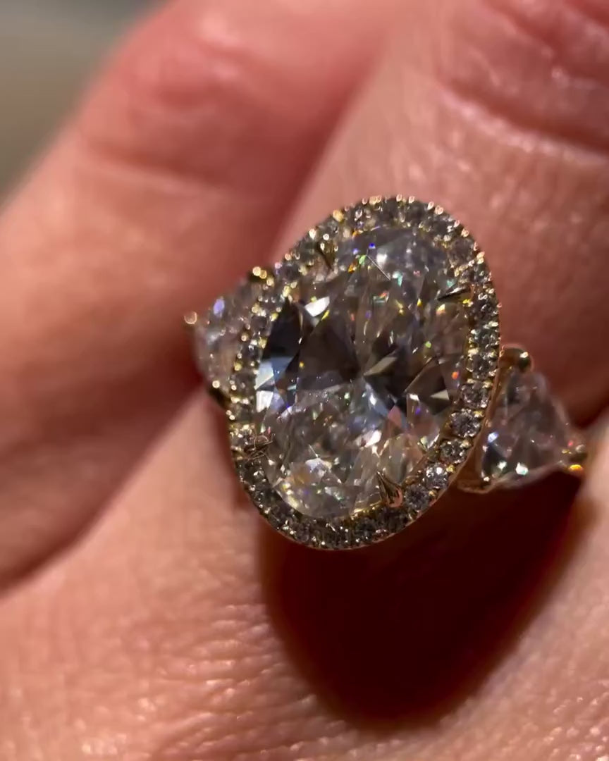 2 Carat Lab Grown Oval Cut Diamond Halo Three-Stone Ring