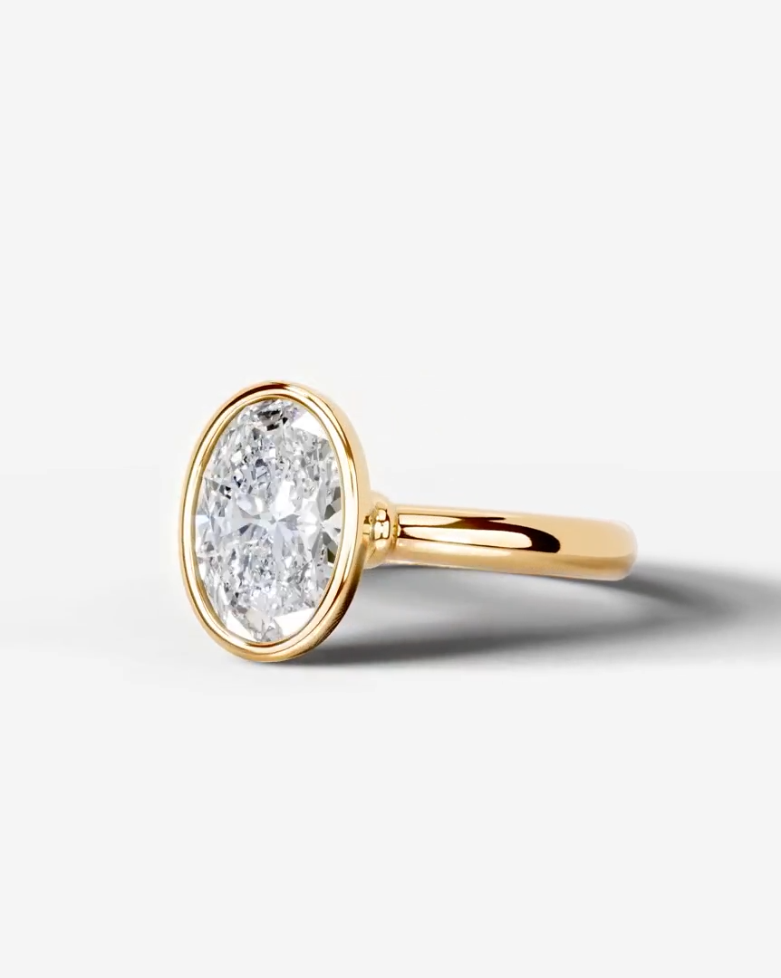 2 Carat Lab Grown Oval Cut Diamond Bezel Set Solitaire Ring